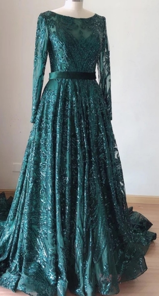 Royal Emerald lace sequin gown - Picture 4 of 7